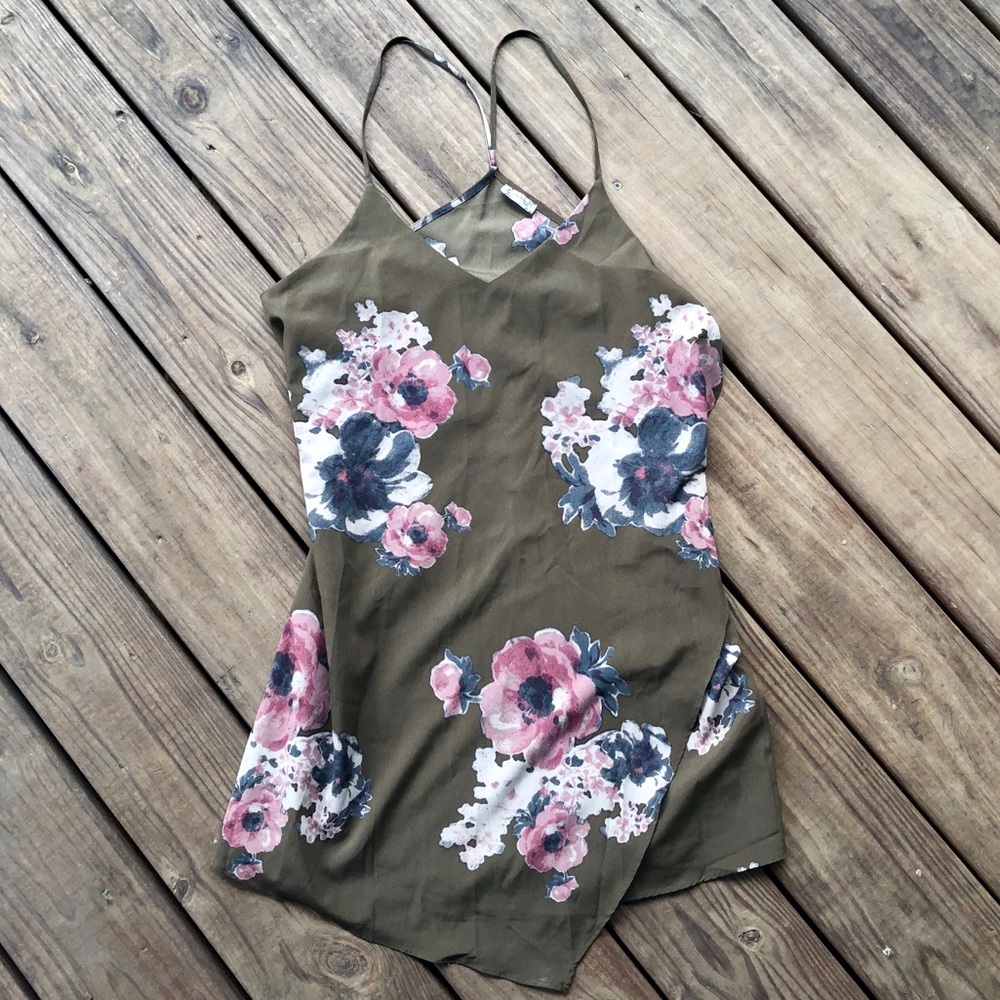 Free People Olive Green Floral Slip Dress
